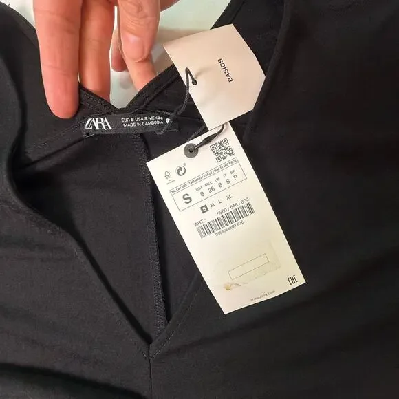 ZARA Black Long Sleeve Midi Dress with Camel Suede Belt NWT Size Small - Picture 6 of 12